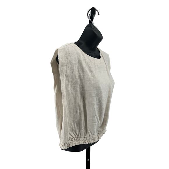 A New Day Cropped Sleeveless Blouse Tank Top WMNS SZ XL Cream Crew Neck Slim Fit - Picture 3 of 8